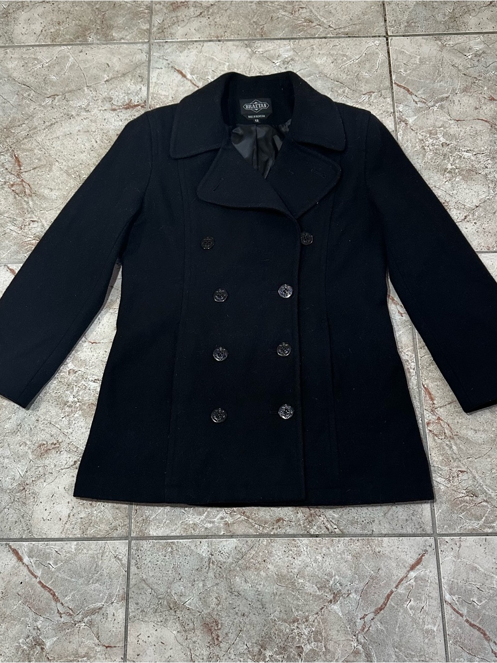 Braetan Black Double-Breasted Wool Blend Peacoat